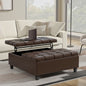 Harrison 40 inch Wide Large Square Coffee Table Storage Ottoman in Chocolate Brown Vegan Leather