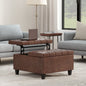 Harrison 30 inch Wide Small Square Coffee Table Storage Ottoman in Distressed Saddle Brown Vegan Leather