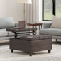 Harrison 30 inch Wide Small Square Coffee Table Storage Ottoman in Distressed Brown Vegan Leather