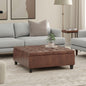 Harrison 40 inch Wide Large Square Coffee Table Storage Ottoman in Distressed Saddle Brown Vegan Leather