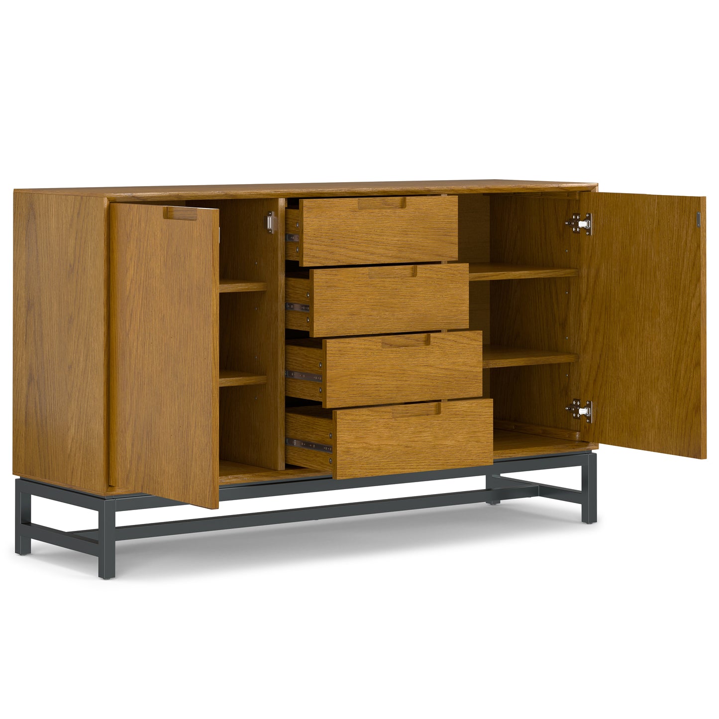 60" Oak Sideboard with Drawers - Mid Century Style