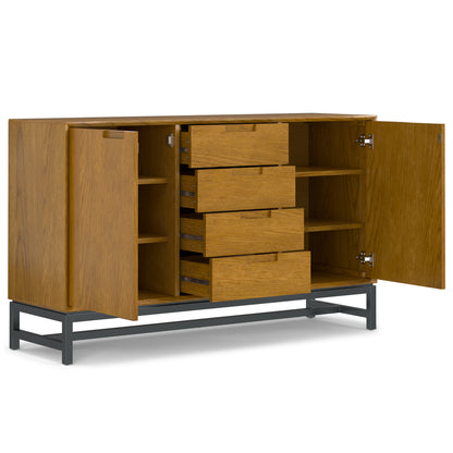 60" Oak Sideboard with Drawers - Mid Century Style