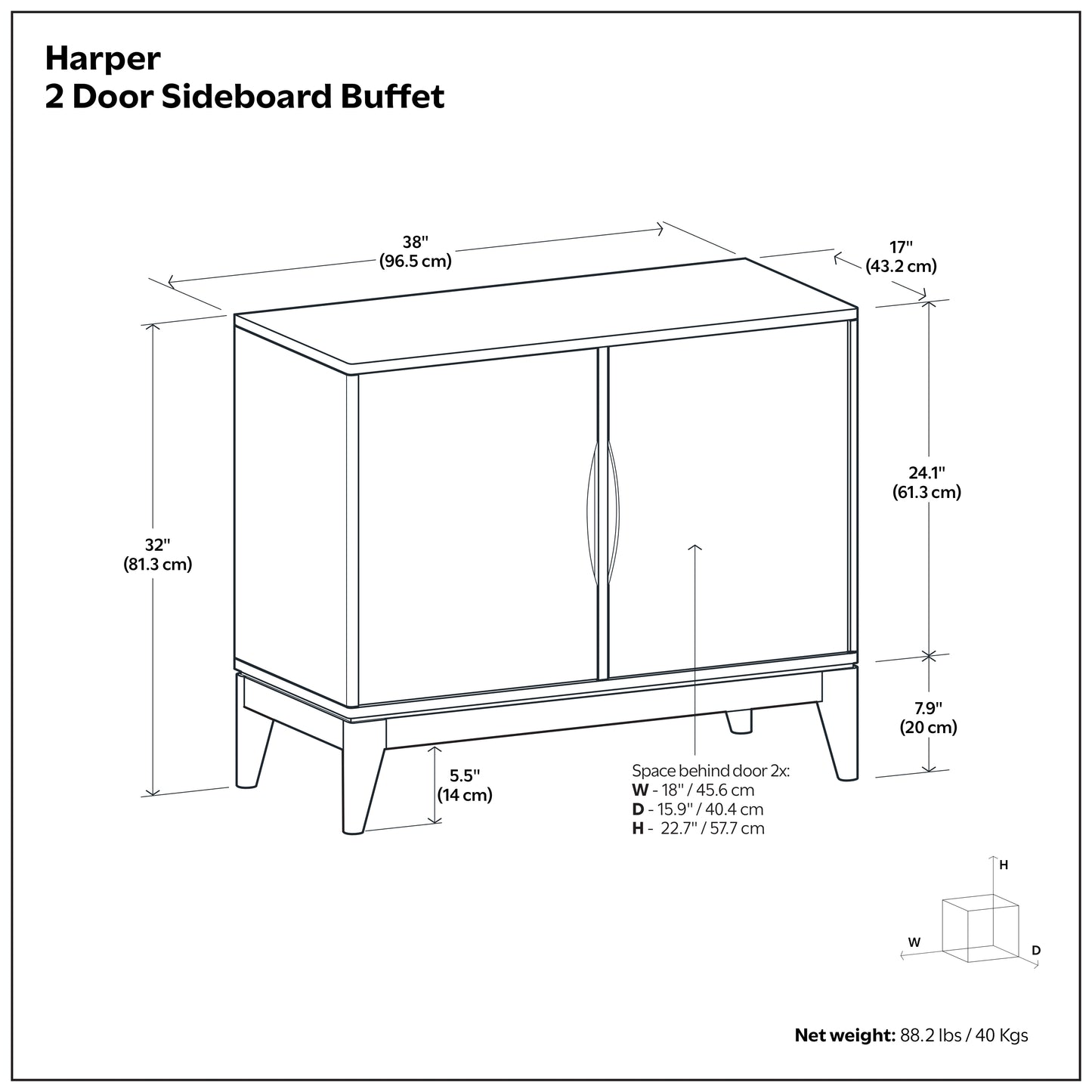 Walnut Brown Sideboard Buffet - 38" Wide Storage Cabinet for Dining Room
