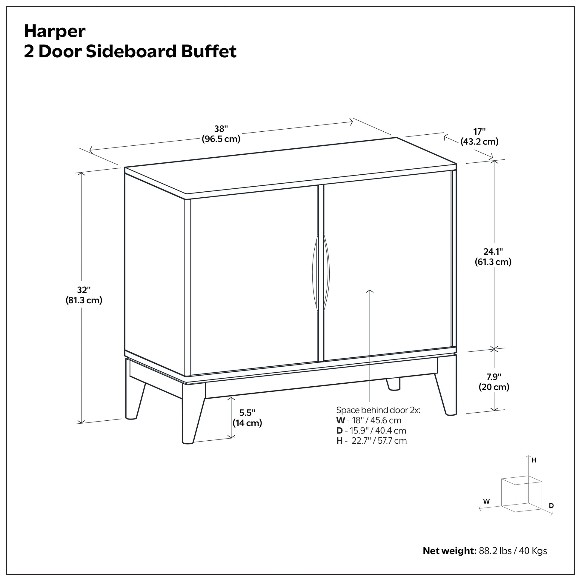 Walnut Brown Sideboard Buffet - 38" Wide Storage Cabinet for Dining Room
