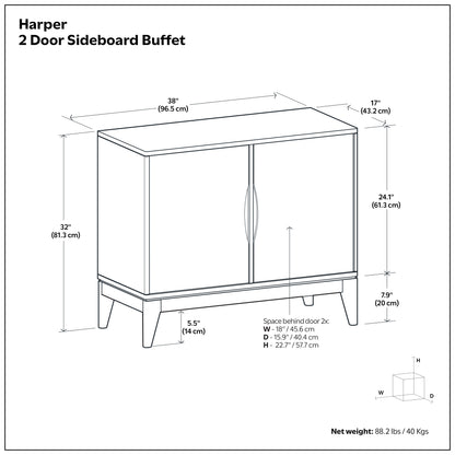 Walnut Brown Sideboard Buffet - 38" Wide Storage Cabinet for Dining Room