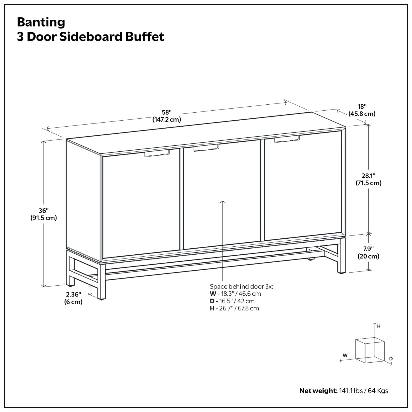 Walnut Wood Sideboard Buffet for Dining Room Storage in Walnut Brown