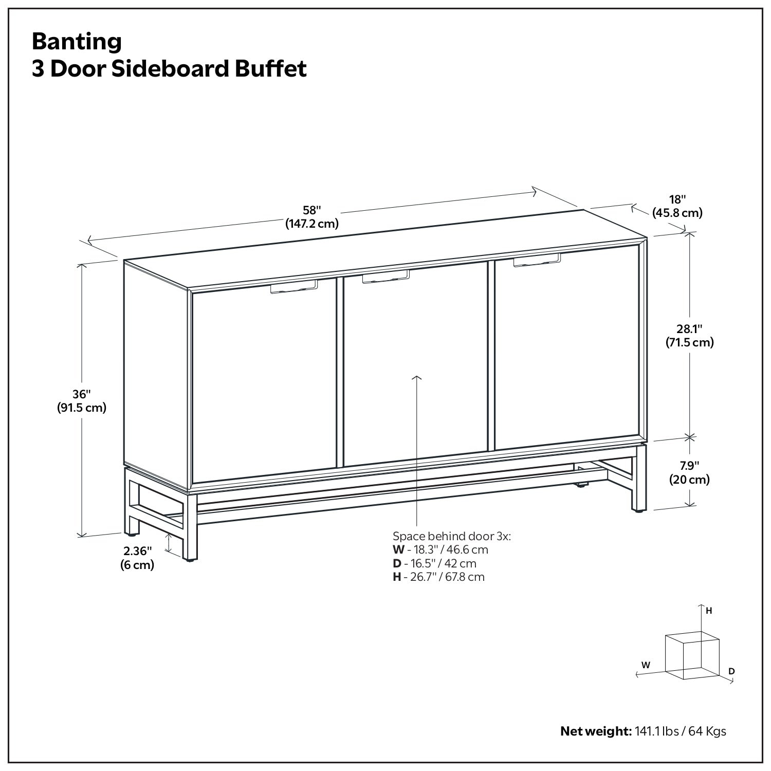Walnut Wood Sideboard Buffet for Dining Room Storage in Walnut Brown