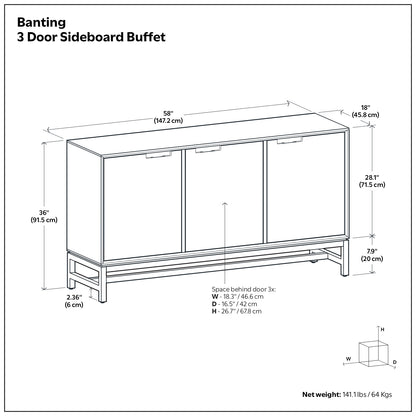 Walnut Wood Sideboard Buffet for Dining Room Storage in Walnut Brown
