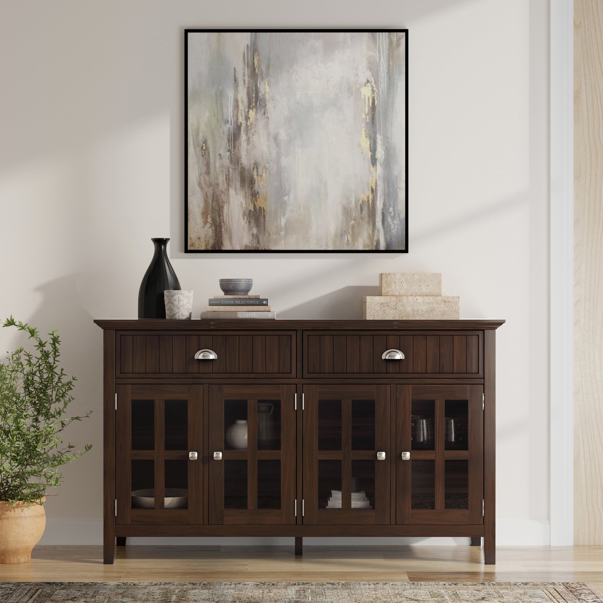Acadian 60 inch Wide Solid Wood Large Sideboard Buffet in Brunette Brown