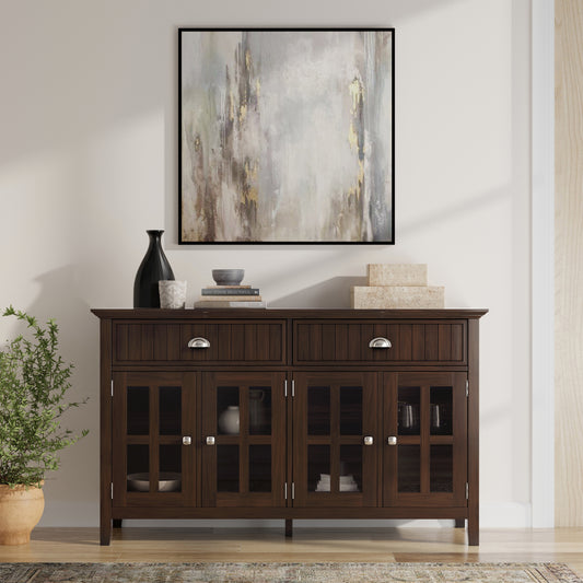 Acadian 60 inch Wide Solid Wood Large Sideboard Buffet in Brunette Brown