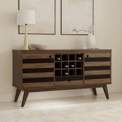 Clarkson 60 inch Wide Solid Acacia Wood Sideboard with Wine Storage in Rustic Natural Aged Brown