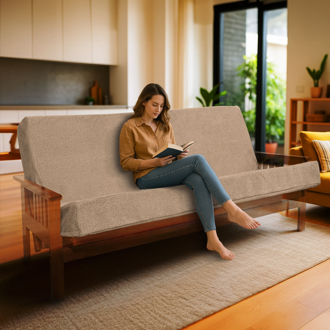 Memory Foam Infused Futon Mattress Full XL – Washable Removable Cover, Heavy-Duty Zipper, Thick Foldable Sofa Bed Cushion for Guest Room, Apartment, Dorm (Frame NOT Included)