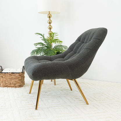 Mid-Century Boucle Lounge Chair in Grey Fabric for Accent Seating for Living Room