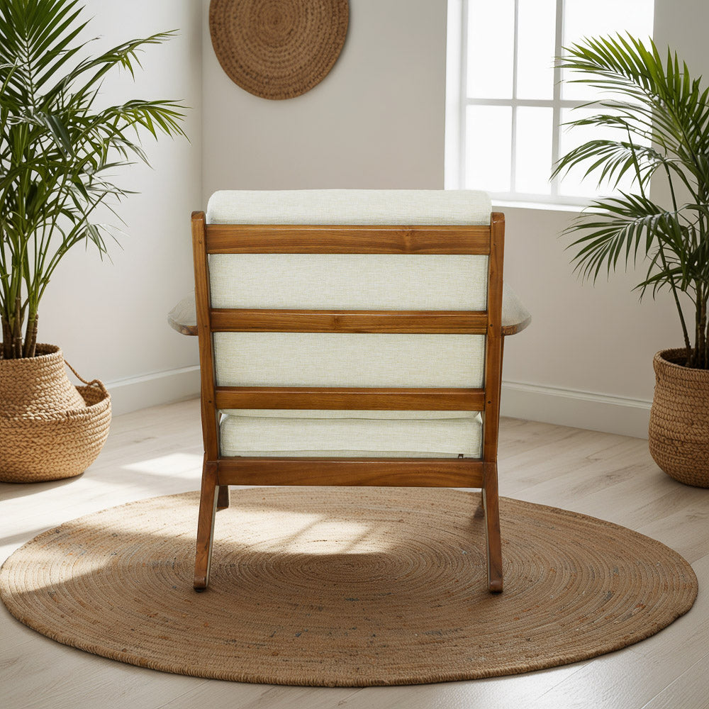 Cream Linen Lounge Chair - 29.9" Solid Wood Frame