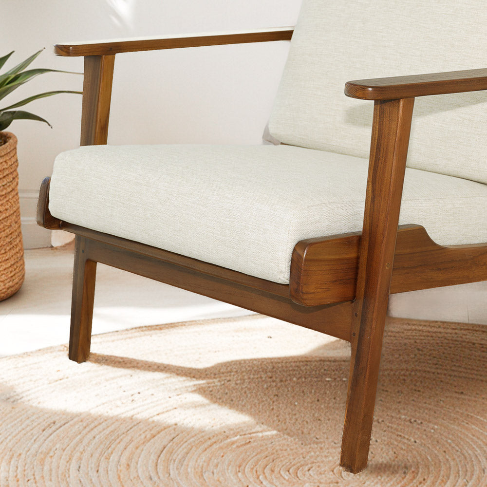 Cream Linen Lounge Chair - 29.9" Solid Wood Frame