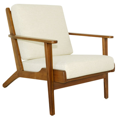Cream Linen Lounge Chair - 29.9" Solid Wood Frame