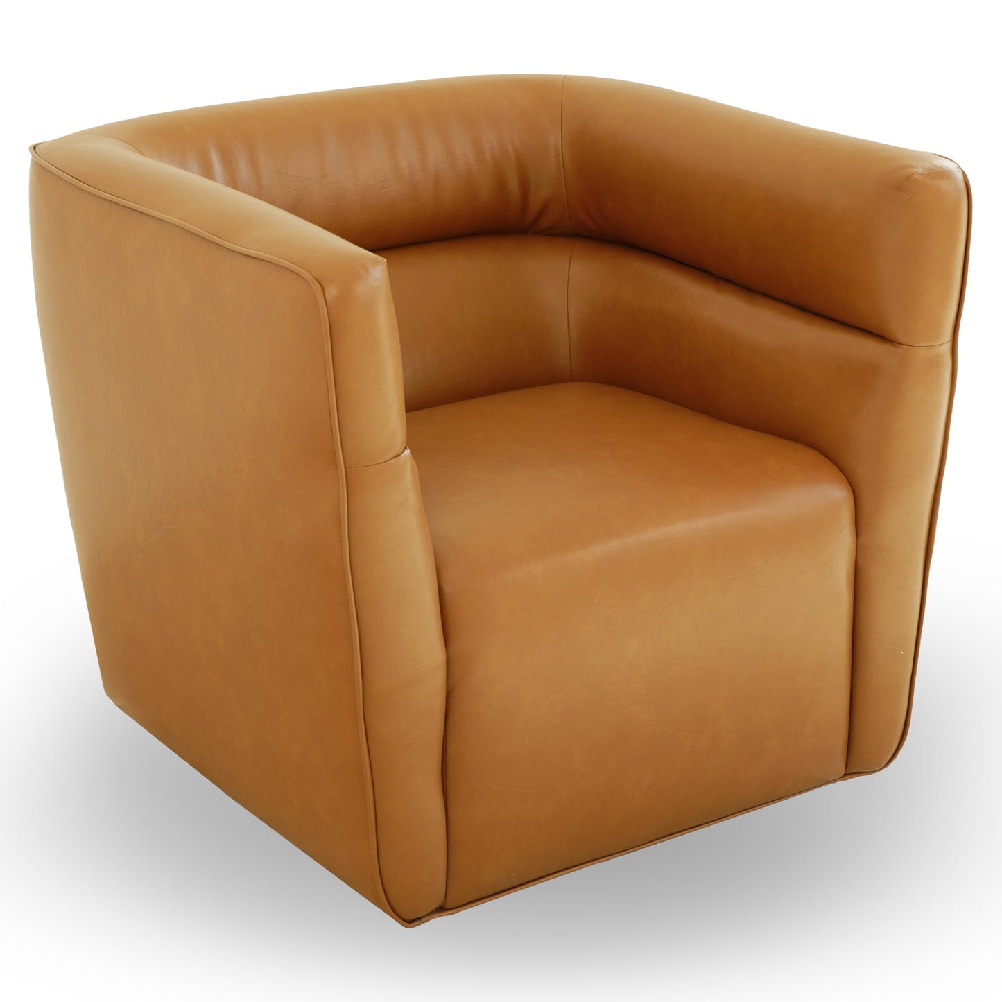 Tan Leather Swivel Rocking Chairs - Two Seat Set