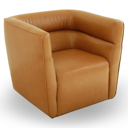 Tan Leather Swivel Rocking Chairs - Two Seat Set