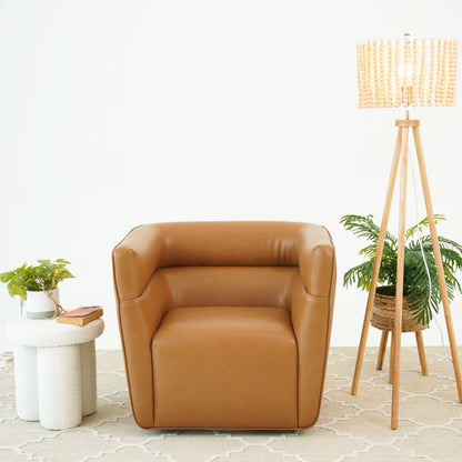 Tan Leather Swivel Rocking Chairs - Two Seat Set