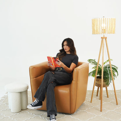 Tan Leather Swivel Rocking Chairs - Two Seat Set
