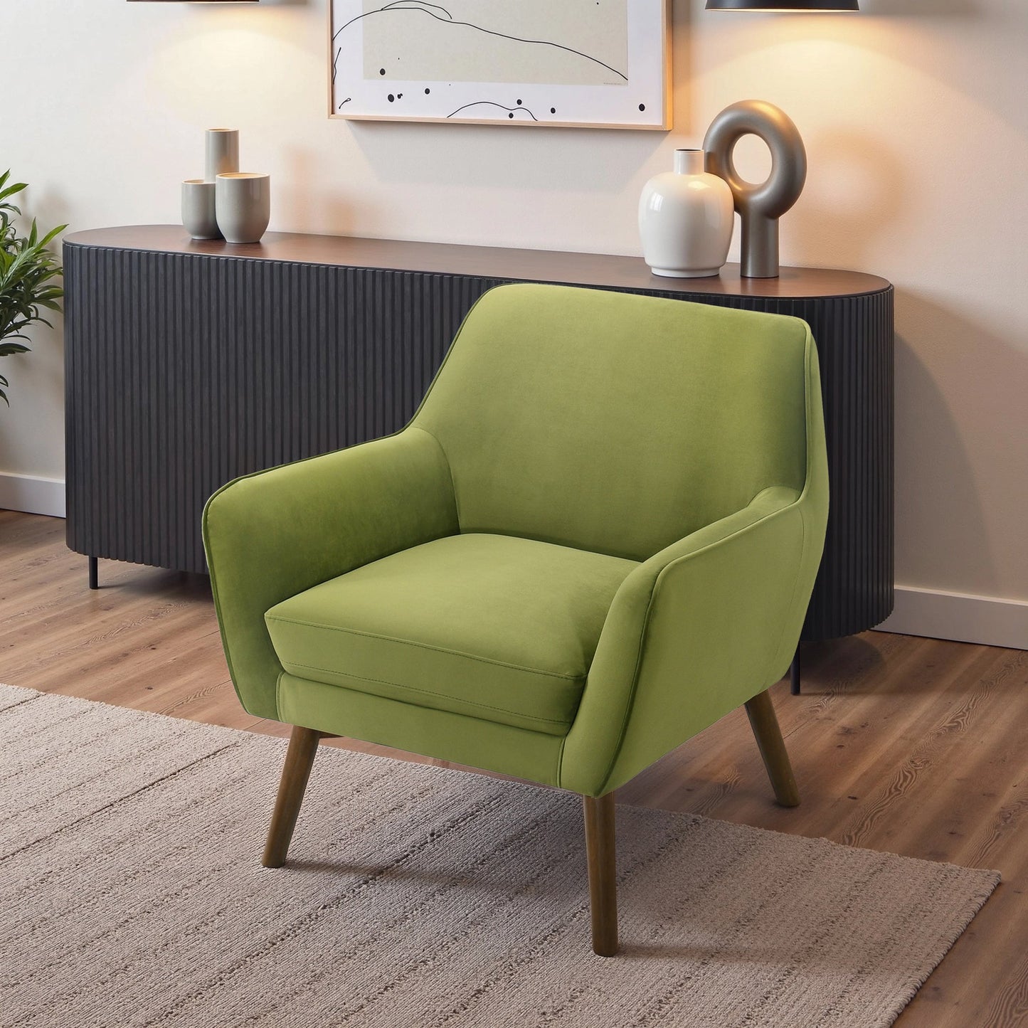 Panom Pistachio Green Velvet Lounge Chair - Comfortable Accent Seating