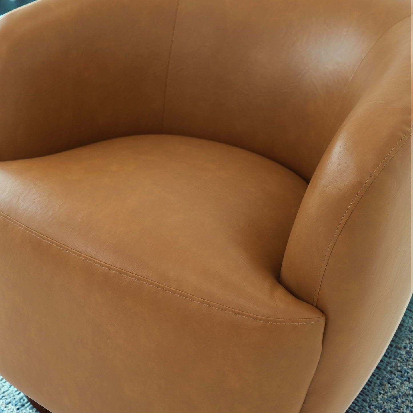 Tan Leather Swivel Barrel Chair - 32" Mina Chair