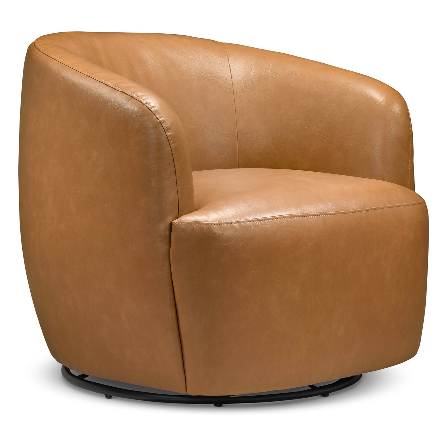 Tan Leather Swivel Barrel Chair - 32" Mina Chair