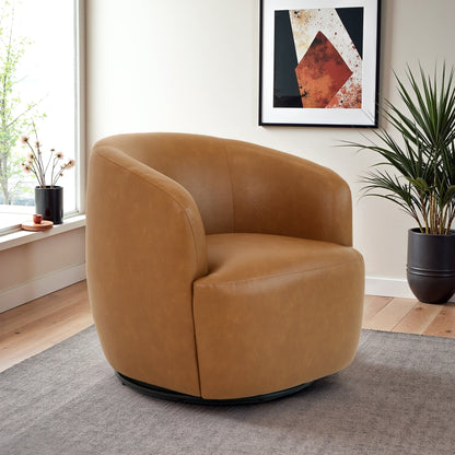 Tan Leather Swivel Barrel Chair - 32" Mina Chair