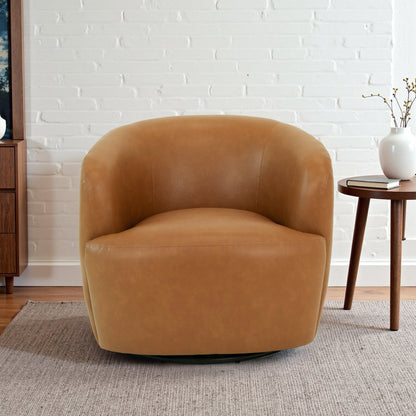 Tan Leather Swivel Barrel Chair - 32" Mina Chair