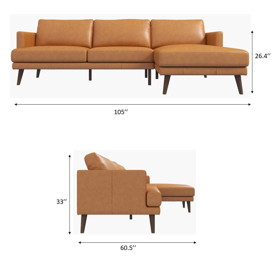 Tan Leather 4 Seat Sectional Sofa - Mid Century Modern for Living Room