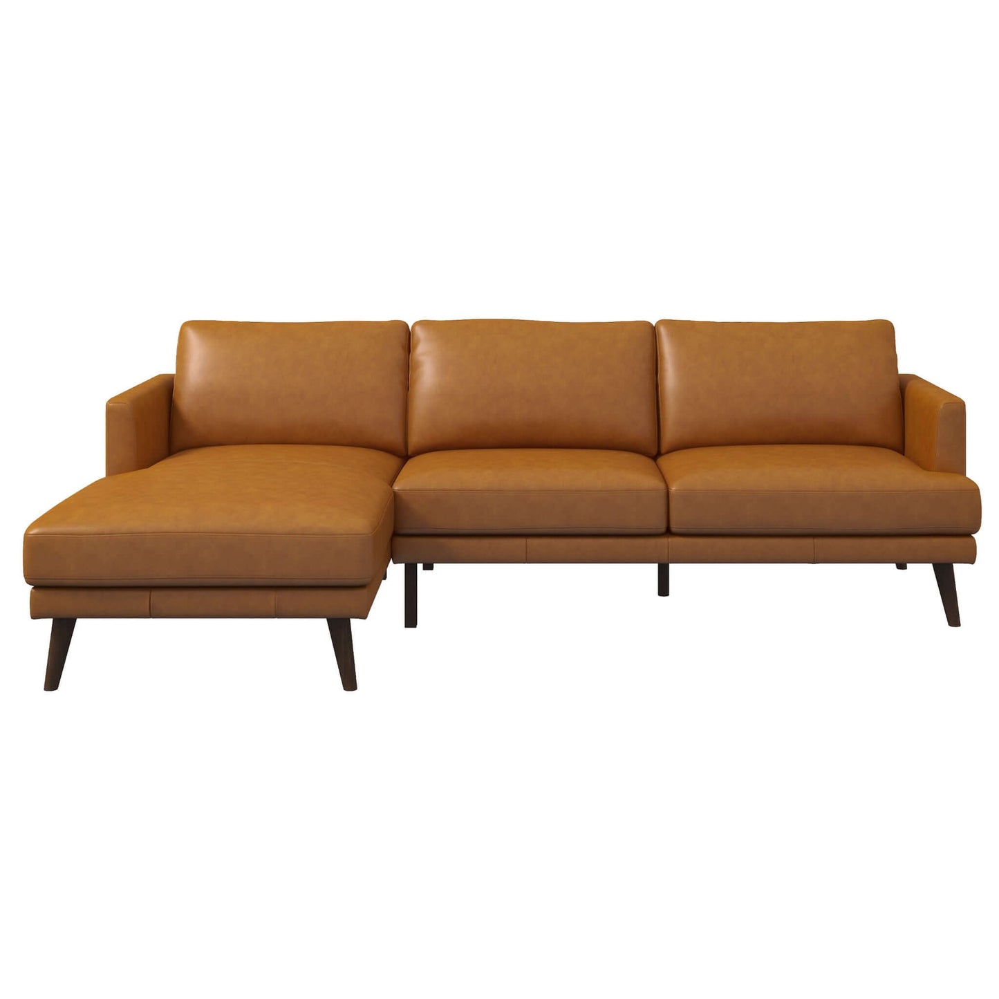 Tan Leather 4 Seat Sectional Sofa - Mid Century Modern for Living Room