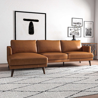 Tan Leather 4 Seat Sectional Sofa - Mid Century Modern for Living Room