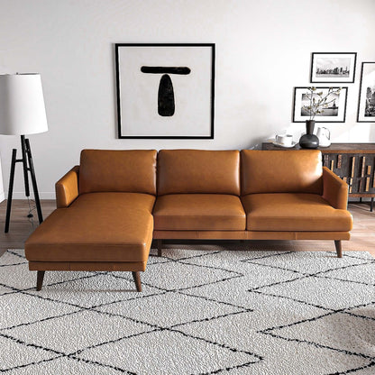 Tan Leather 4 Seat Sectional Sofa - Mid Century Modern for Living Room