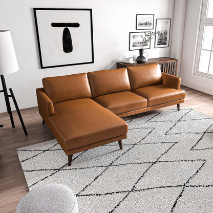 Tan Leather 4 Seat Sectional Sofa - Mid Century Modern for Living Room