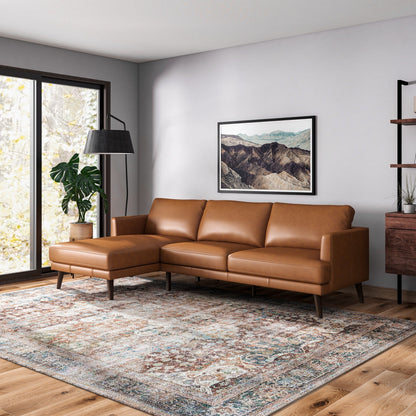 Tan Leather 4 Seat Sectional Sofa - Mid Century Modern for Living Room