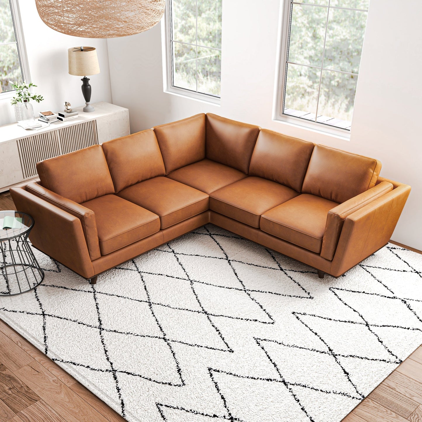 Erman Tan Leather Corner Sofa - Luxurious Seating