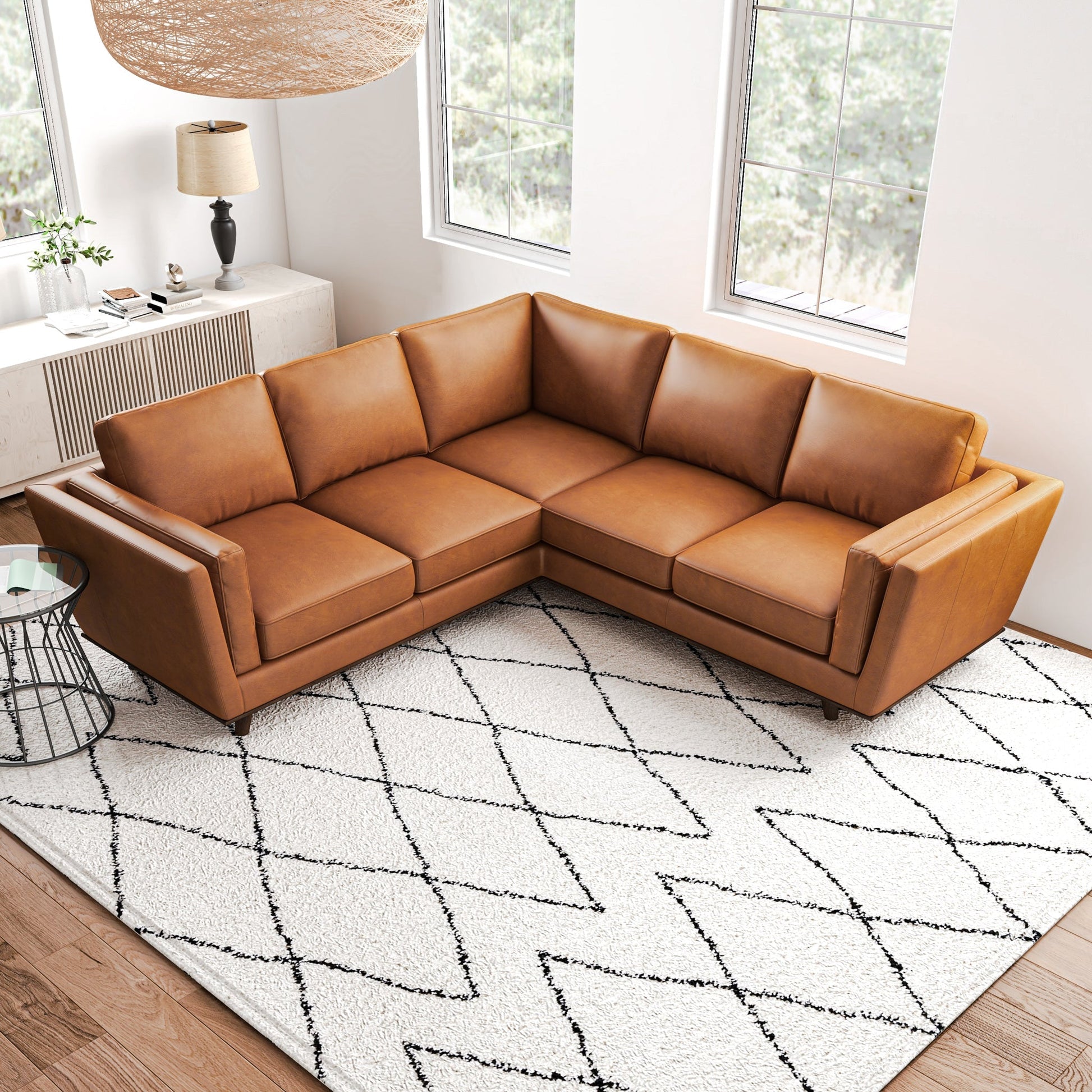 Erman Tan Leather Corner Sofa - Luxurious Seating