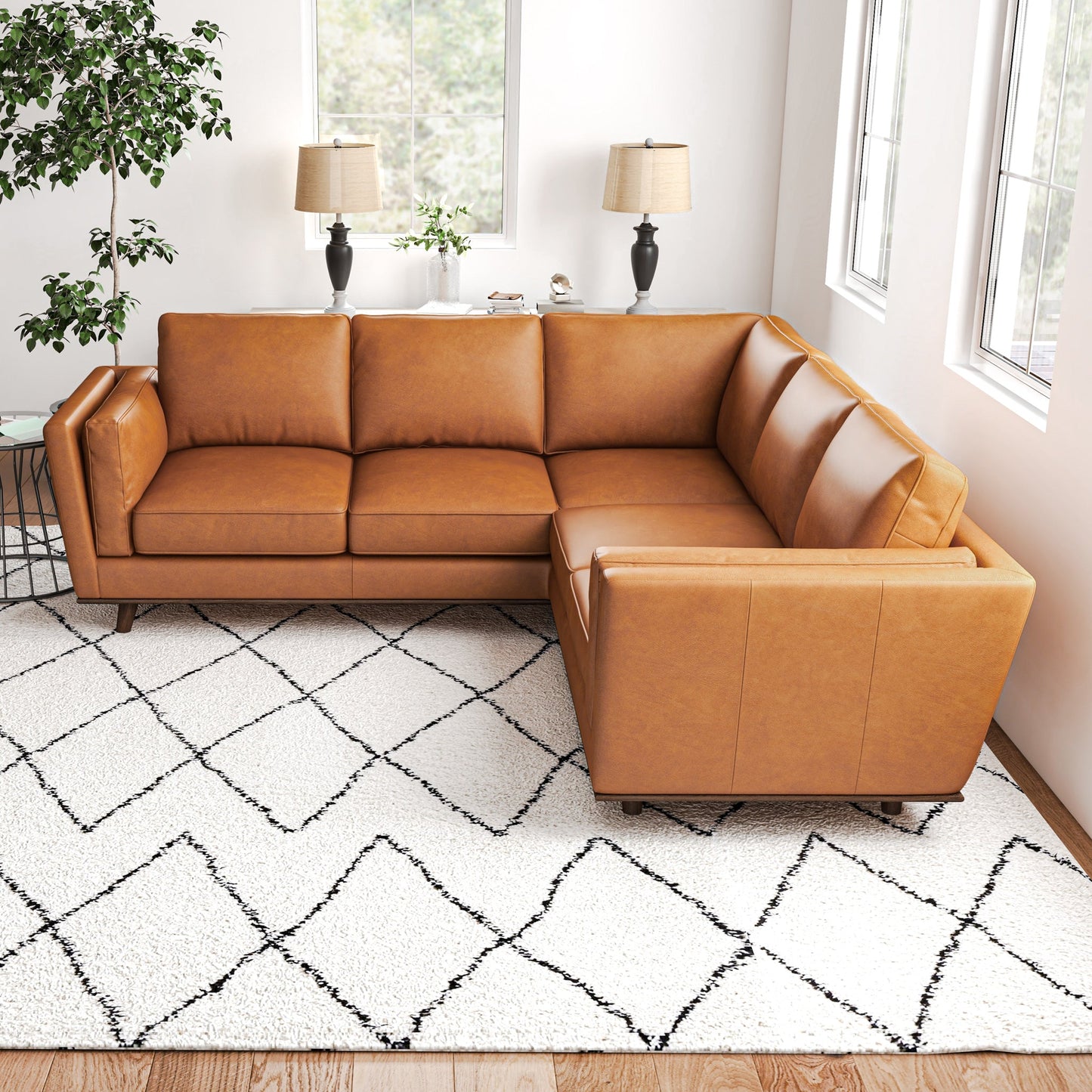 Erman Tan Leather Corner Sofa - Luxurious Seating