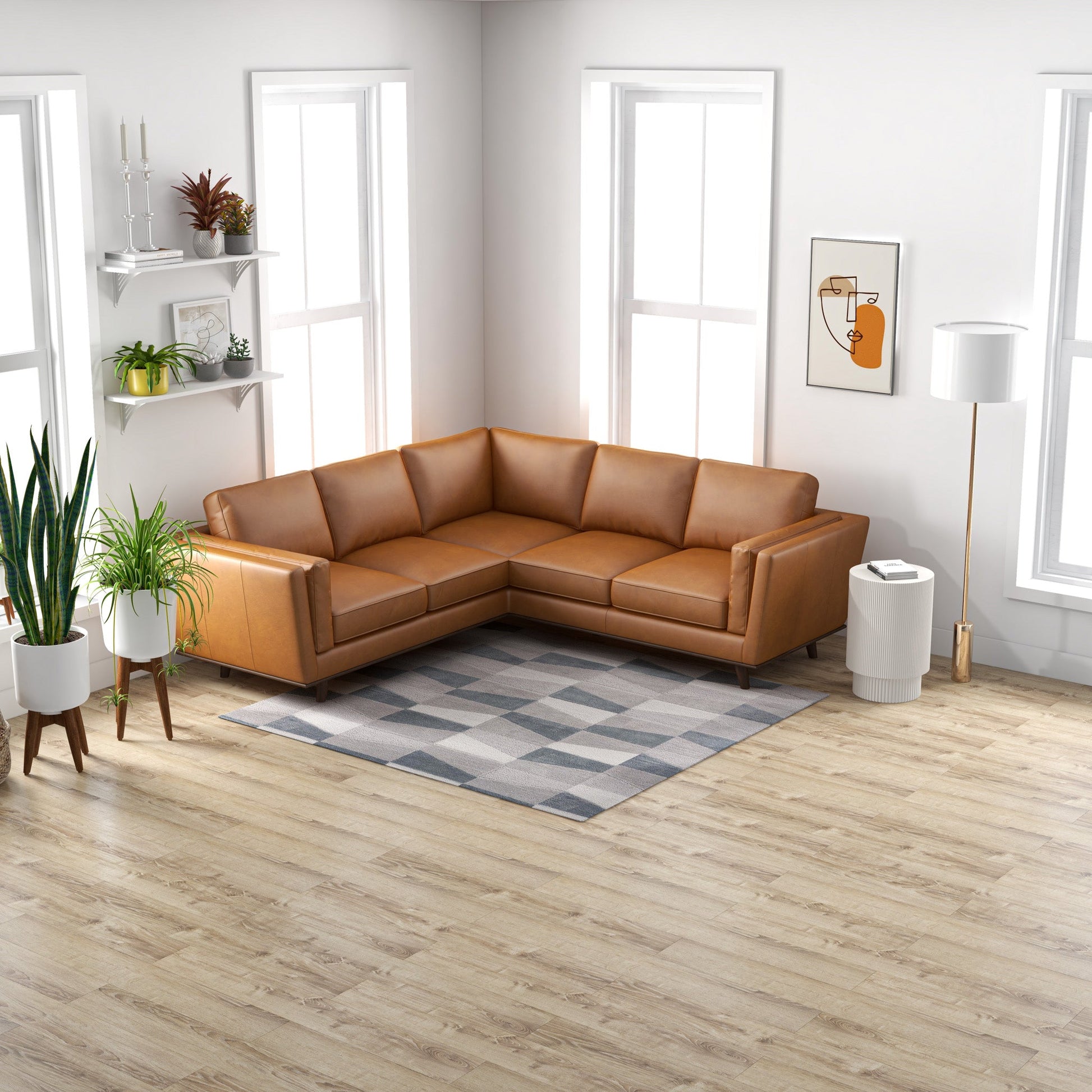 Erman Tan Leather Corner Sofa - Luxurious Seating