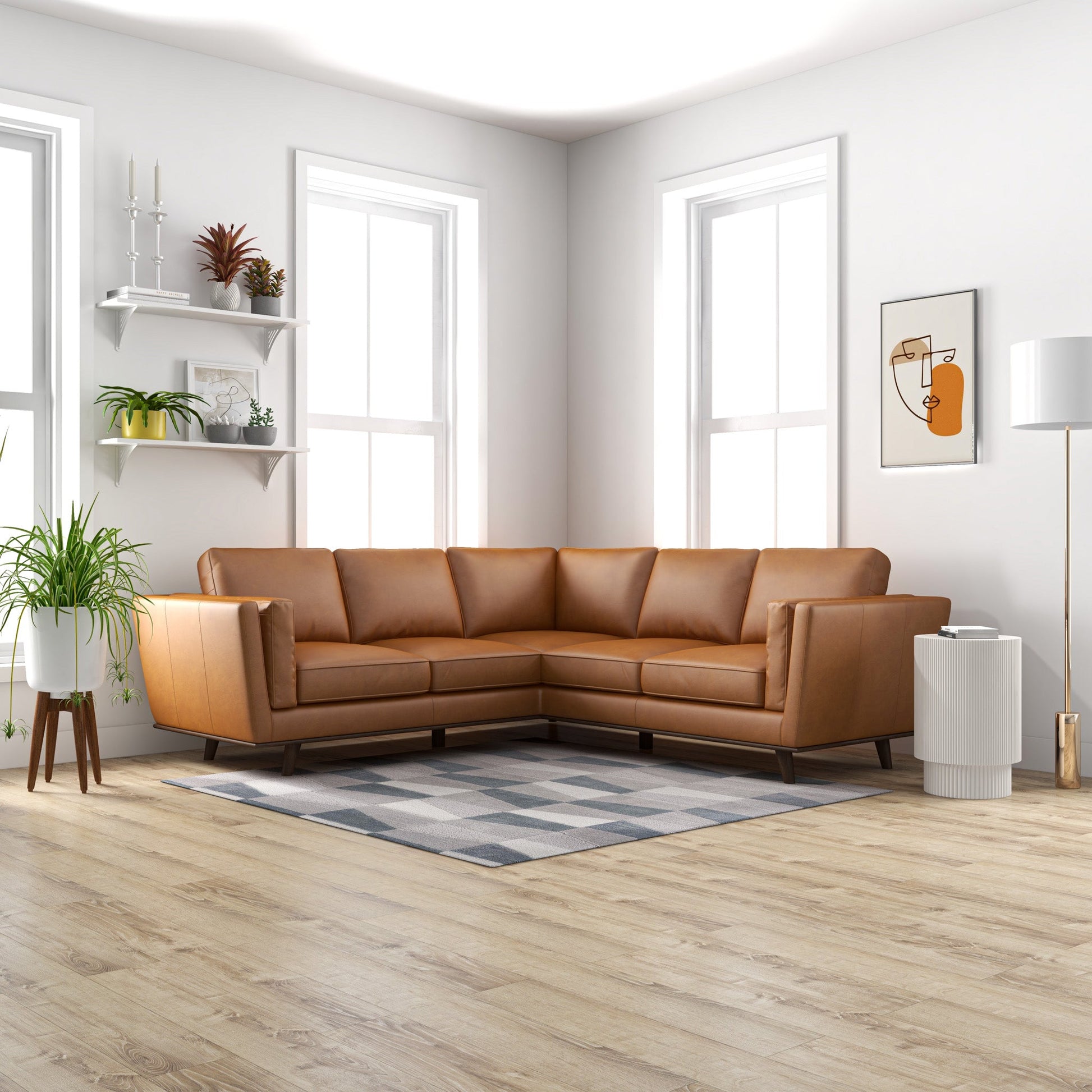 Erman Tan Leather Corner Sofa - Luxurious Seating