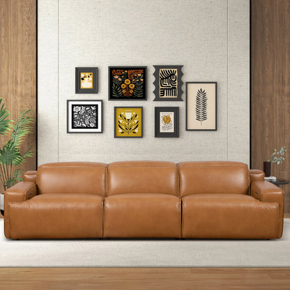 Tan Leather Urban Triple Recliner Sofa - 3 Seats