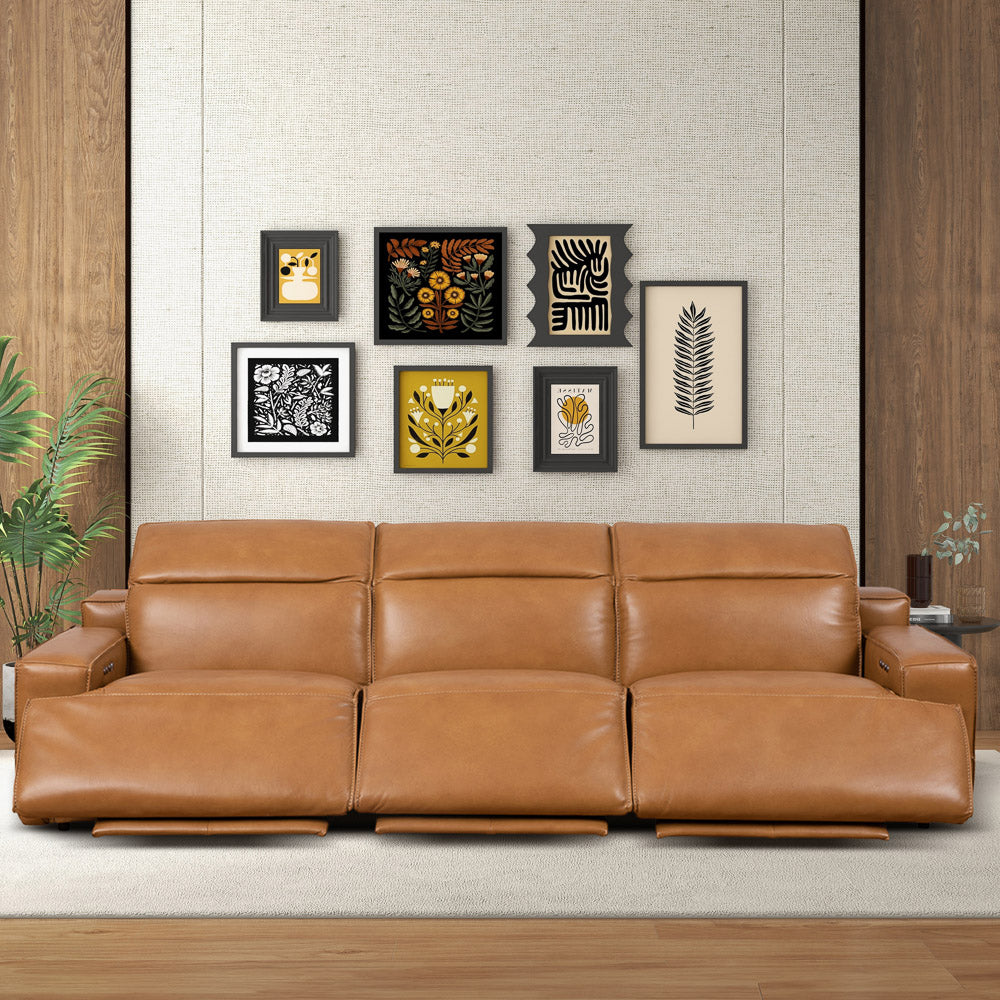 Tan Leather Urban Triple Recliner Sofa - 3 Seats