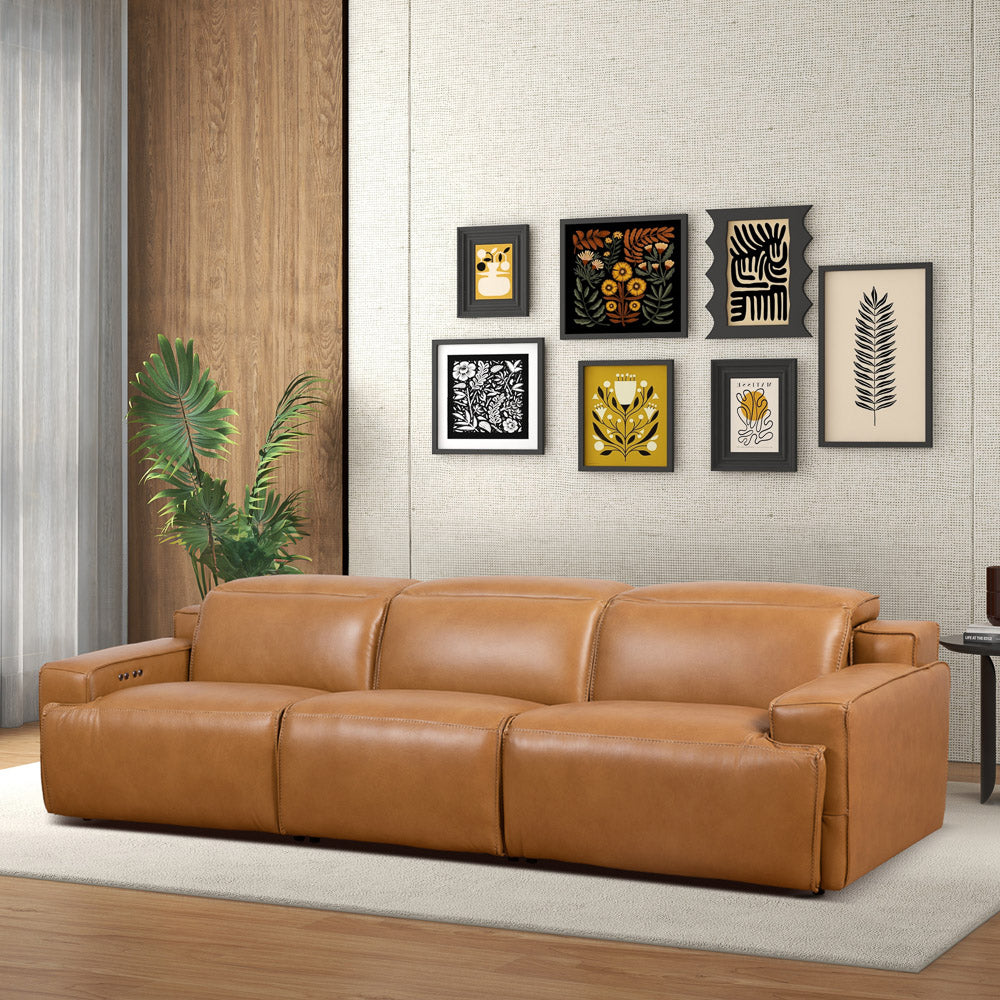 Tan Leather Urban Triple Recliner Sofa - 3 Seats