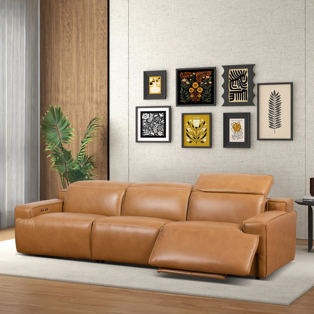 Tan Leather Urban Triple Recliner Sofa - 3 Seats