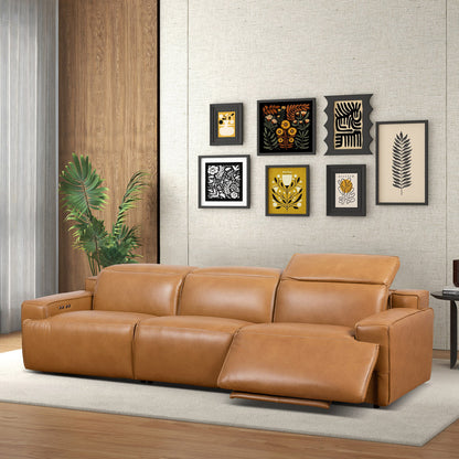 Tan Leather Urban Triple Recliner Sofa - 3 Seats