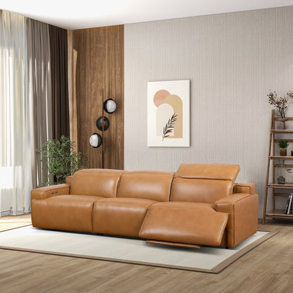 Tan Leather Urban Triple Recliner Sofa - 3 Seats