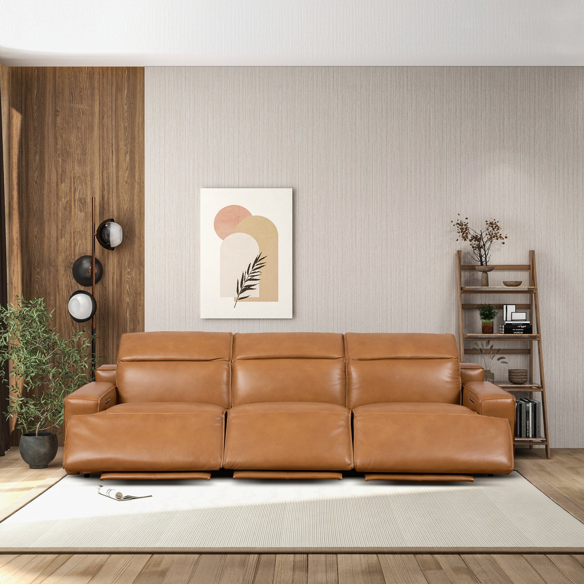 Tan Leather Urban Triple Recliner Sofa - 3 Seats