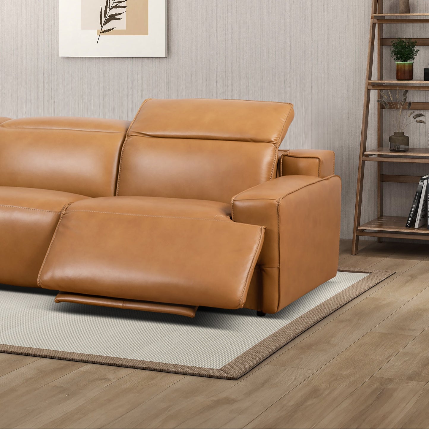Tan Leather Urban Triple Recliner Sofa - 3 Seats