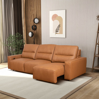 3 Seat Cognac Leather Convertible Sofa Bed for Living Room