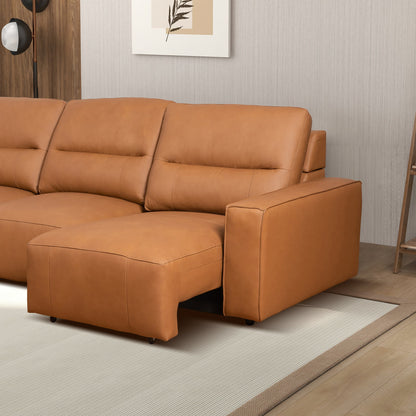 3 Seat Cognac Leather Convertible Sofa Bed for Living Room